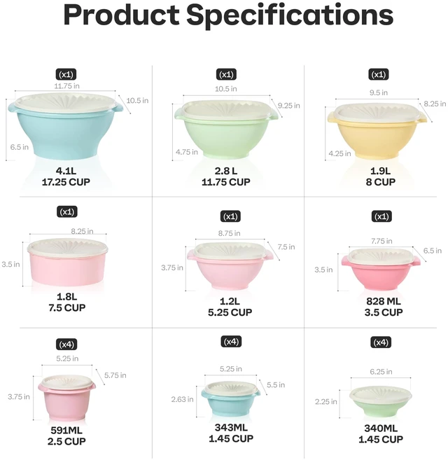 Alt view image 5 of 5 - Heritage 36-Piece Vintage Pastel Set (18 Containers + 18 Lids) | Plastic Food Storage Containers with Secure Lids, BPA-Free Materials, & Dishwasher-Safe for Kitchen Storage or Meal Prep