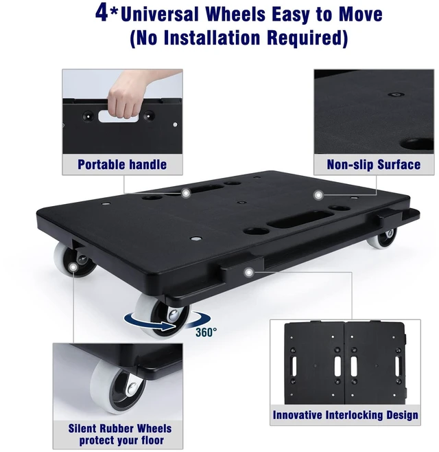 Alt view image 5 of 7 - Furniture Dolly, 2 Pack Moving Dolly Connectable, 15.63 x 10.23 inch, 500 Lbs Capacity, Furniture Movers 4 Wheels Heavy Duty, Small Flat Dolly Cart, Portable and Light Dollies