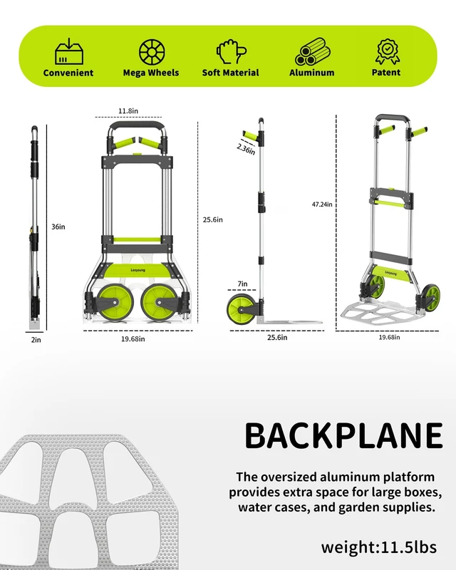 Alt view image 4 of 7 - Folding Hand Truck and Dolly,309 lb Capacity Aluminum Portable Cart with Telescoping Handle and PP+EVA Wheels