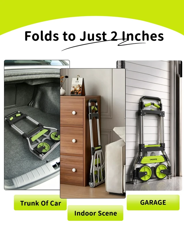 Alt view image 6 of 7 - Folding Hand Truck and Dolly,309 lb Capacity Aluminum Portable Cart with Telescoping Handle and PP+EVA Wheels