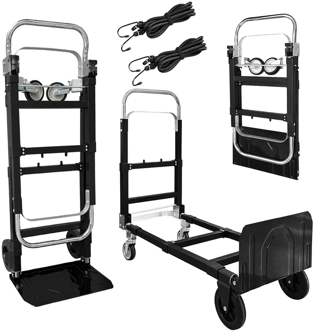 Main image of 3 in 1 Folding Hand Truck, 600Lbs Capacity, Heavy Duty Collapsible Cart with Retractable Handle and 4 Rubber Wheels, Moving Dolly for Moving Home, Office, Food Service, Shopping Mall, Warehouse