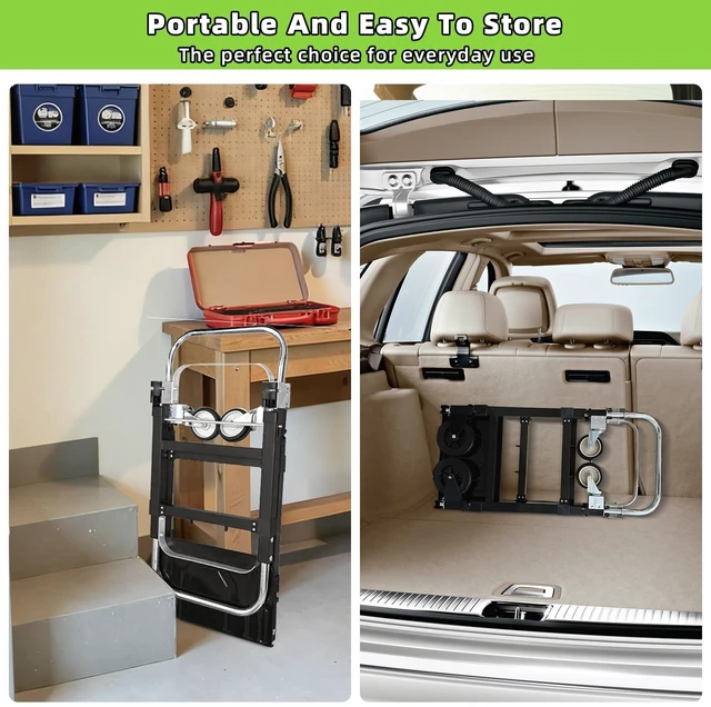 Alt view image 7 of 7 - 3 in 1 Folding Hand Truck, 600Lbs Capacity, Heavy Duty Collapsible Cart with Retractable Handle and 4 Rubber Wheels, Moving Dolly for Moving Home, Office, Food Service, Shopping Mall, Warehouse