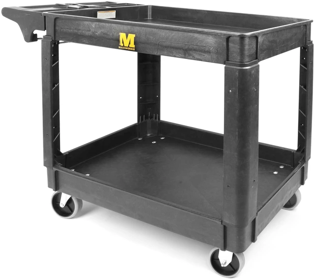 Main image of Heavy Duty 2Shelf Service Cart 500 lb Capacity Polypropylene Utility Cart with 5" NonMarring Casters Deep Trays and BuiltIn Tool Storage for Garage Warehouse Workshop (80855)