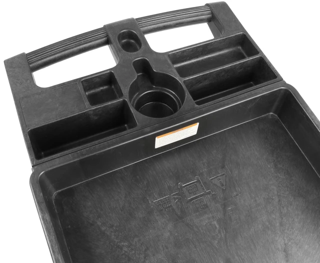 Alt view image 6 of 7 - Heavy Duty 2Shelf Service Cart 500 lb Capacity Polypropylene Utility Cart with 5" NonMarring Casters Deep Trays and BuiltIn Tool Storage for Garage Warehouse Workshop (80855)