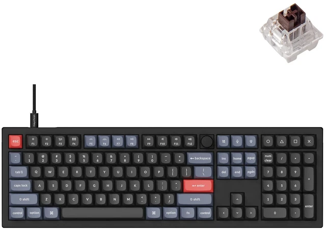 Main image of V6 Wired Custom Mechanical Keyboard Knob Version, Full-size QMK/VIA Programmable Macro with Hot-swappable K Pro Brown Switch Compatible with Mac Windows Linux Black (Non-Transparent)