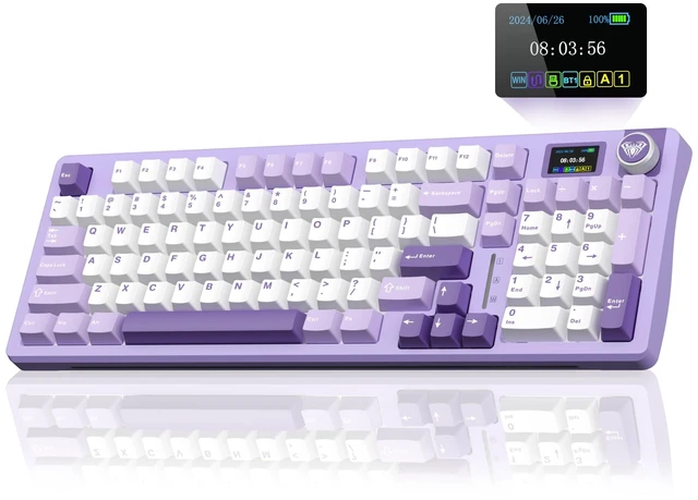 Main image of S98 Pro Wireless Mechanical Gaming Keyboard with Screen, Knob, 96 Keys | 2.4GHz/USB-C/BT5.0, Hot-Swappable, Linear Switches,Gasket Mount,PBT Keycaps, RGB Backlit Purple Creamy Keyboard for PC/Office