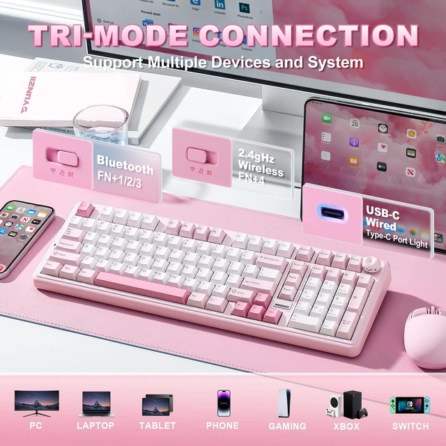 Alt view image 2 of 7 - B98 PRO 96% Wireless Mechanical Keyboard(Pink, Candy Switch) | QMK/VIA, with Numpad, Dual-Style Knob Design, Creamy Pre-Lubed Switches, Hot Swap, Gasket Mount, RGB for Gaming/Win/Mac