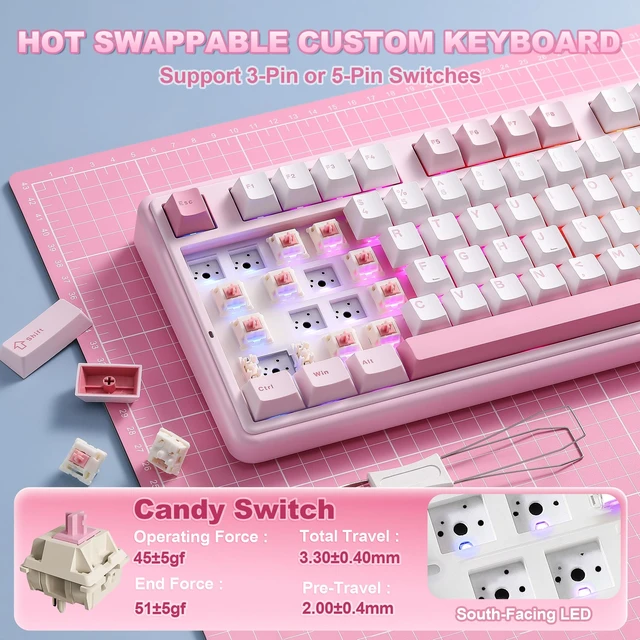 Alt view image 5 of 7 - B98 PRO 96% Wireless Mechanical Keyboard(Pink, Candy Switch) | QMK/VIA, with Numpad, Dual-Style Knob Design, Creamy Pre-Lubed Switches, Hot Swap, Gasket Mount, RGB for Gaming/Win/Mac