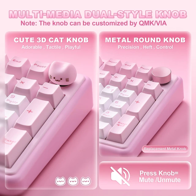Alt view image 7 of 7 - B98 PRO 96% Wireless Mechanical Keyboard(Pink, Candy Switch) | QMK/VIA, with Numpad, Dual-Style Knob Design, Creamy Pre-Lubed Switches, Hot Swap, Gasket Mount, RGB for Gaming/Win/Mac