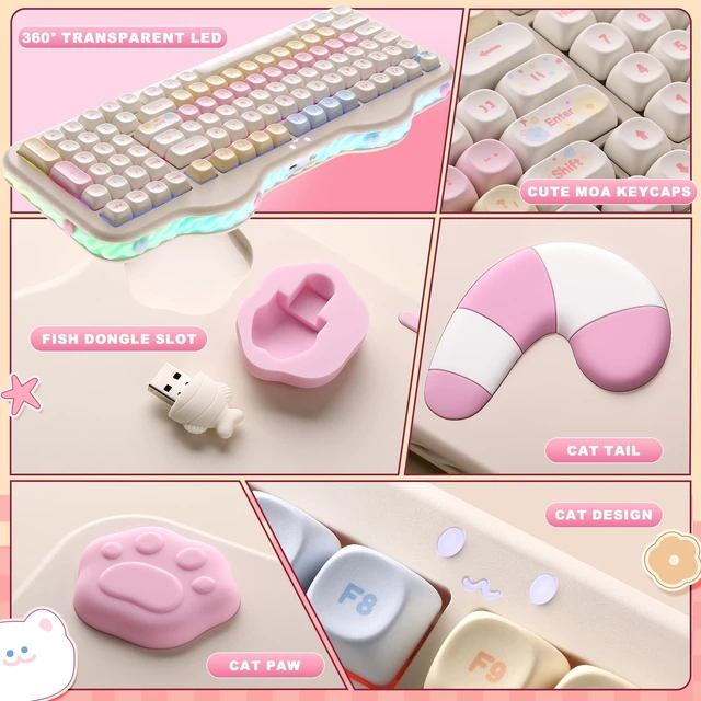 Alt view image 6 of 7 - C98 Cute Cake Wireless Mechanical Keyboard(Beige, Milk Switch) | 99 Keys with Number Pad, Hot Swap, PBT MOA Keycaps, BT5.0/2.4G/USB-C, Gasket Mount, Custom RGB Backlit for Win/Mac