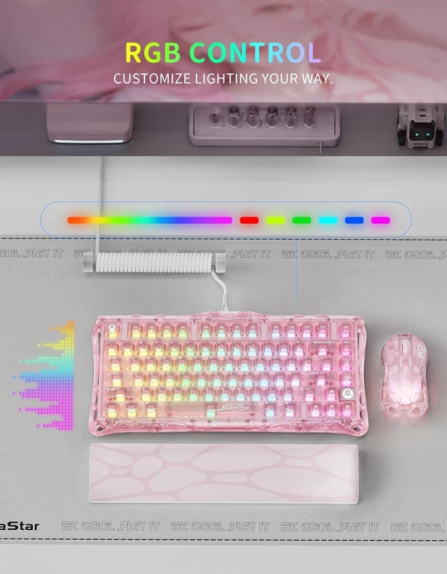 Alt view image 7 of 7 - Mercury K1 Lite 75% Wireless Mechanical Gaming Keyboard RGB | Gasket Mount, Hot Swappable Linear Switches, Creamy Sound Keyboard, 2.4GHz/USB-C/Bluetooth 5.0, for Win/MacCrystal Rose