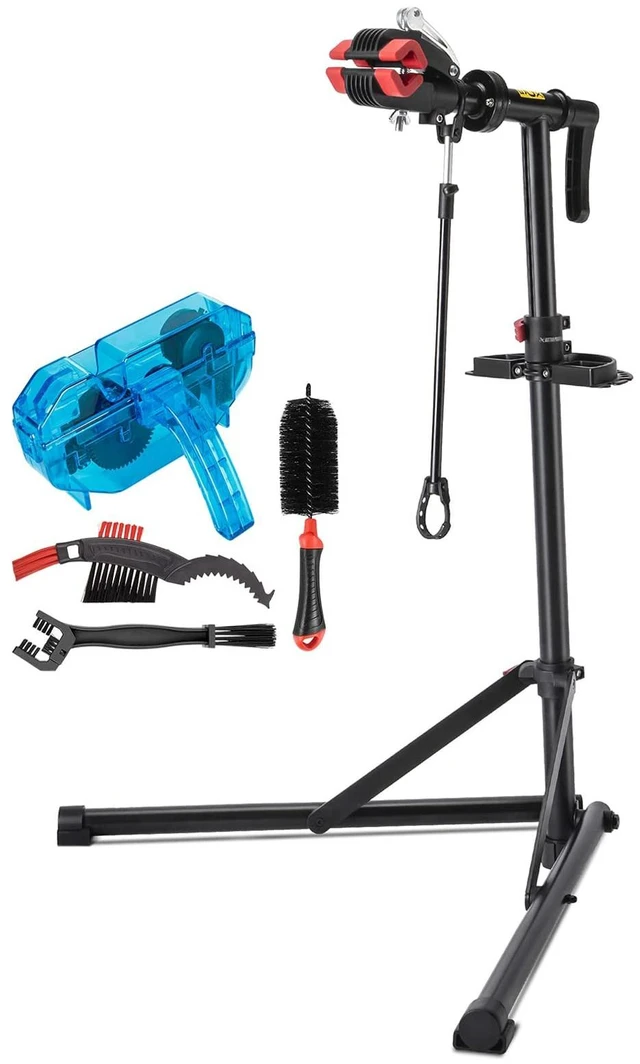 Main image of Bike Repair Stand with Cleaner, Shop Home Bicycle Mechanic Maintenance Rack | Welded Head Height Adjustable for EBIKE Mountain Bikes and Road Bikes