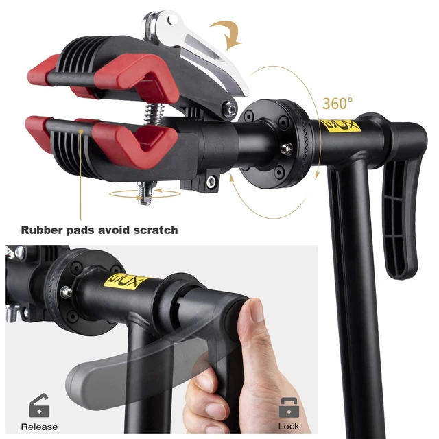 Alt view image 2 of 7 - Bike Repair Stand with Cleaner, Shop Home Bicycle Mechanic Maintenance Rack | Welded Head Height Adjustable for EBIKE Mountain Bikes and Road Bikes