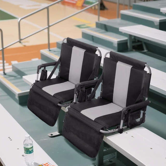 Alt view image 2 of 7 - Stadium Seat for Bleachers 2 Pack W/ Back Support Armrest Cushion, Foldable | Portable Extra Wide Stadium Chairs with Back and Cushion Cup Holder Mesh Bag Hide Hooks,Thicken 600D Oxford,Carry/Handheld