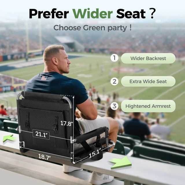 Alt view image 4 of 7 - Stadium Seat for Bleachers 2 Pack W/ Back Support Armrest Cushion, Foldable | Portable Extra Wide Stadium Chairs with Back and Cushion Cup Holder Mesh Bag Hide Hooks,Thicken 600D Oxford,Carry/Handheld