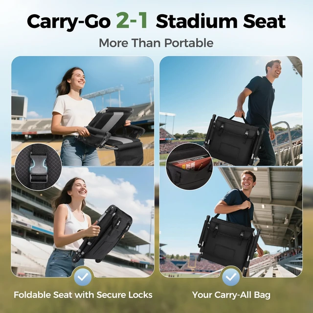 Alt view image 7 of 7 - Stadium Seat for Bleachers 2 Pack W/ Back Support Armrest Cushion, Foldable | Portable Extra Wide Stadium Chairs with Back and Cushion Cup Holder Mesh Bag Hide Hooks,Thicken 600D Oxford,Carry/Handheld
