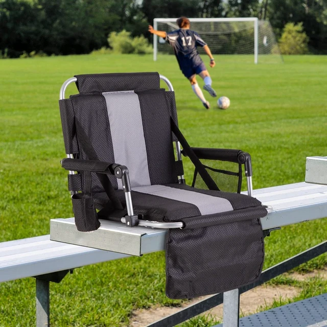 Alt view image 2 of 7 - 2PCS Stadium Seats for Bleachers with Back Support, Bleacher Seat Black | Padded Bleacher Chairs with Back and Cushion, Stadium Chairs with Armrest, Cup Holder, Mesh Bag and Hide Hooks