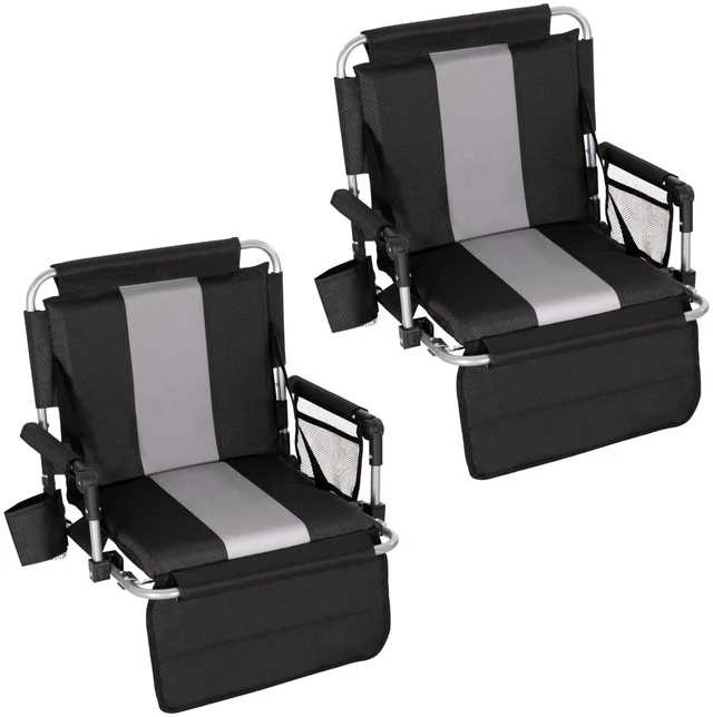 Main image of 2PCS Stadium Seats for Bleachers with Back Support, Bleacher Seat Black | Padded Bleacher Chairs with Back and Cushion, Stadium Chairs with Armrest, Cup Holder, Mesh Bag and Hide Hooks