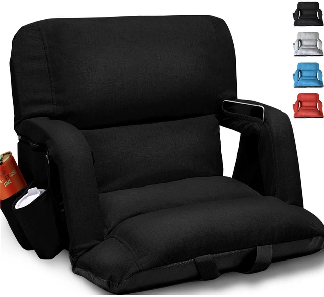 Main image of Wide Stadium Seats With Back Support, Exclusive "Sofa Style" Design Extra Thick Bleacher Chairs With Back and Cushion, 6 Reclining Positions - Ultimate Comfort for Sports Events (Black, 22.5")