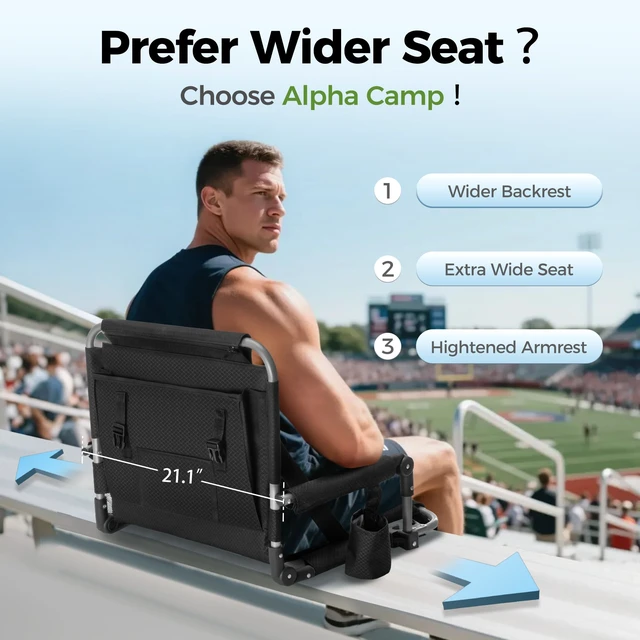 Alt view image 4 of 7 - Extra Wide Padded Stadium Seats for Bleachers with Back Support | Padded seat ,Universal Hooks,Straps,pockets,Heavy Duty Steel Frame,Cup Holder ,Bleacher Parents,Sports Events Easy Setup