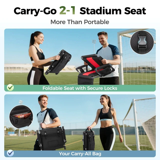 Alt view image 7 of 7 - Extra Wide Padded Stadium Seats for Bleachers with Back Support | Padded seat ,Universal Hooks,Straps,pockets,Heavy Duty Steel Frame,Cup Holder ,Bleacher Parents,Sports Events Easy Setup
