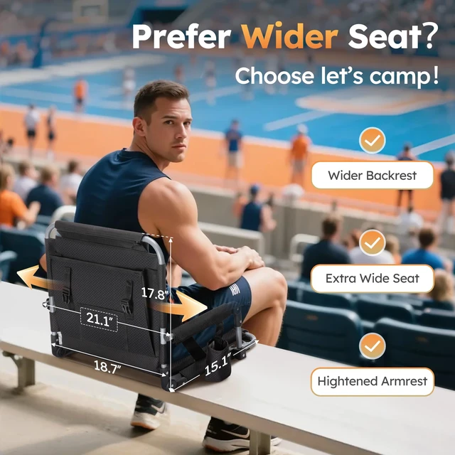 Alt view image 3 of 7 - 2 Pack Folding Stadium Seats, Portable Bleacher Chairs | with Comfortable Cushions, Cup Holder and Mesh Bag, Perfect for Sports Games and Outdoor Activities