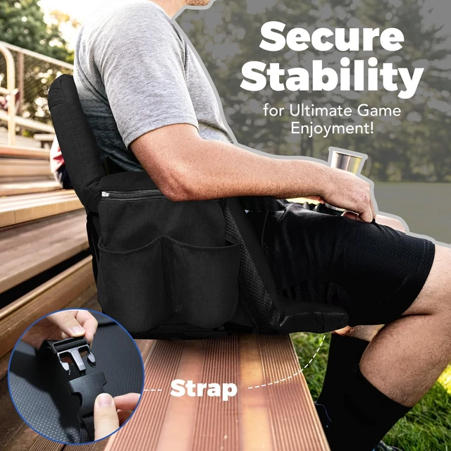 Alt view image 6 of 7 - Wide Stadium Seats With Back Support, Exclusive "Sofa Style" Design Extra Thick Bleacher Chairs With Back and Cushion, 6 Reclining Positions - Ultimate Comfort for Sports Events (Black, 22.5")
