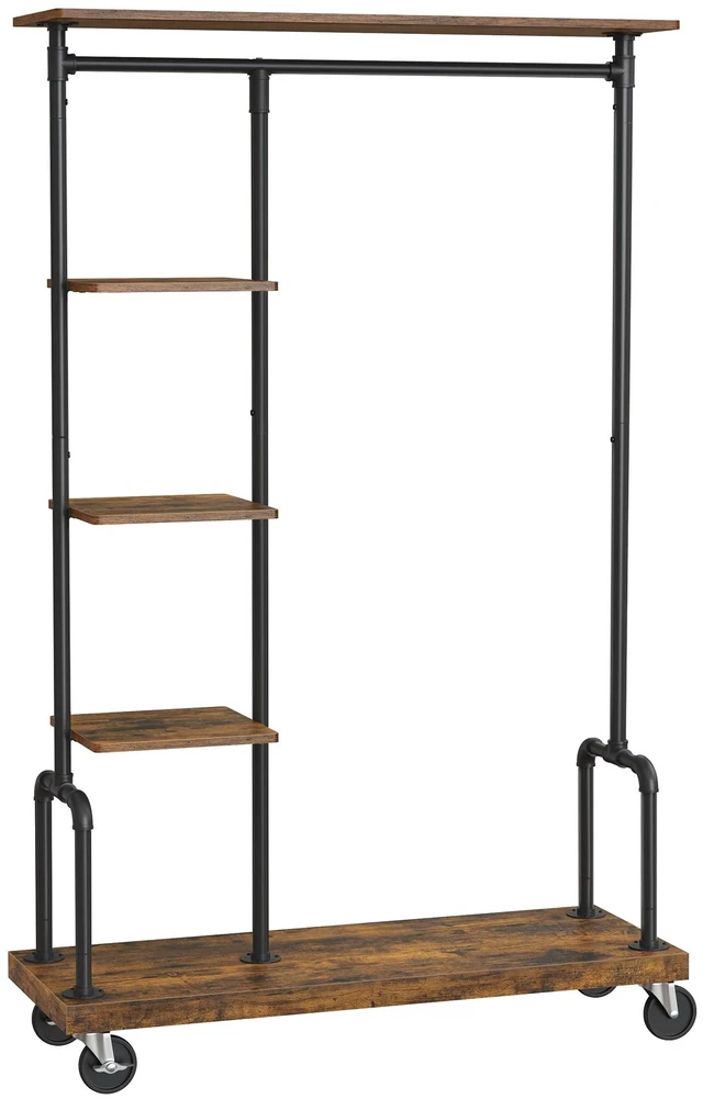 Main image of Clothes Rack, 5-Tier Garment Rack on Wheels, Industrial Pipe Style | Rolling Clothes Organizer, Rustic Brown, DALSON Collection UHSR66BXV2
