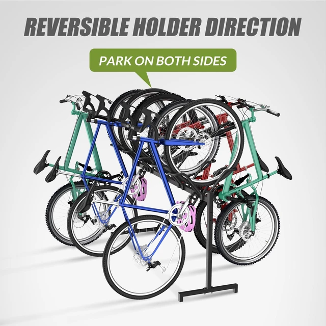 Alt view image 4 of 7 - 5-Bike Floor Stand, Adjustable Garage Bike Storage Rack | Steel Floor Rack Holds 5 Bikes With Tires Up To 2.5 Inches; Adjustable Crossbar And S-Hook Suit Garages, Indoors Or Outdoors