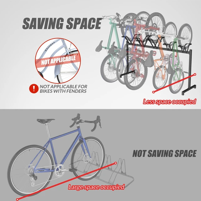 Alt view image 5 of 7 - 5-Bike Floor Stand, Adjustable Garage Bike Storage Rack | Steel Floor Rack Holds 5 Bikes With Tires Up To 2.5 Inches; Adjustable Crossbar And S-Hook Suit Garages, Indoors Or Outdoors