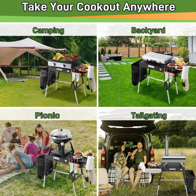Alt view image 6 of 6 - Grill Table for Outside, Blackstone Griddle Stand with Trash Holder | Fit 17 or 22 Other Tabletop Grill, Folding Portable Ninja Grill Stand& Blackstone Table for Outdoor Tailgate, Camping
