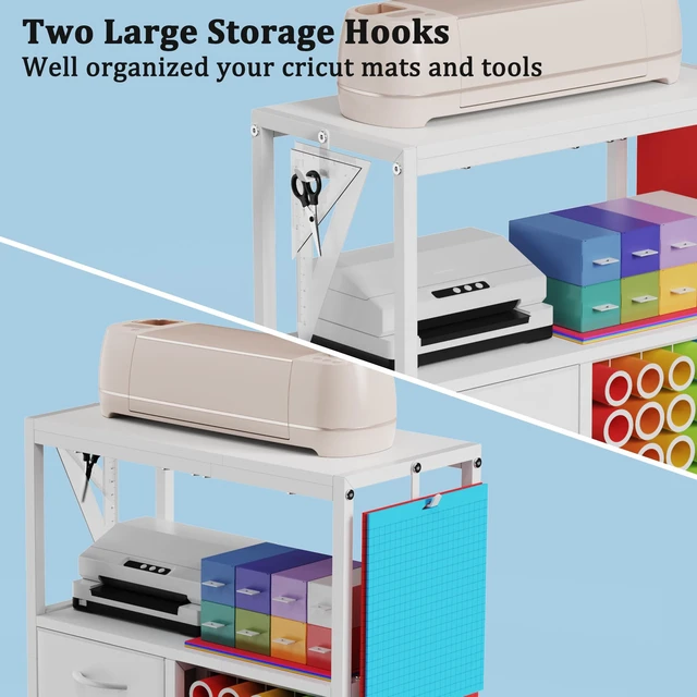 Alt view image 4 of 7 - 30 Vinyl Roll Holders for Cricut Cart, Rolling Craft Cart with 3 Fabric Drawer, Craft Organization and Storage Compatible with Cricut Maker Machine, Crafting Table Workstation, White, Patent Pending