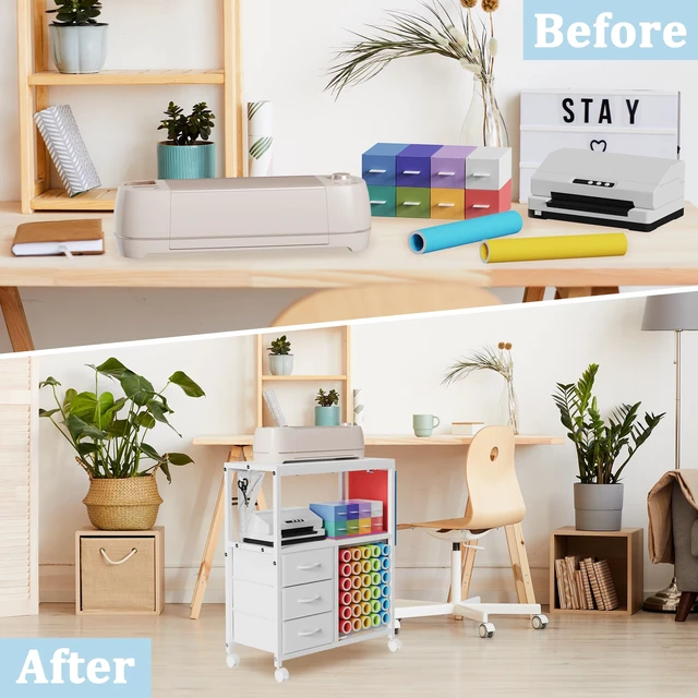 Alt view image 6 of 7 - 30 Vinyl Roll Holders for Cricut Cart, Rolling Craft Cart with 3 Fabric Drawer, Craft Organization and Storage Compatible with Cricut Maker Machine, Crafting Table Workstation, White, Patent Pending
