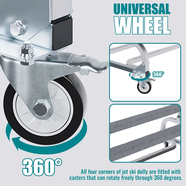 Alt view image 5 of 7 - 1000 LBS Capacity Watercraft PWC Dolly Boat Jet Ski Stand Storage Trailer Watercraft Cart Watercraft Dolly PWC Dock Slipway Cart Adjustable Bunks W/ 4 Casters and 2 Brakes