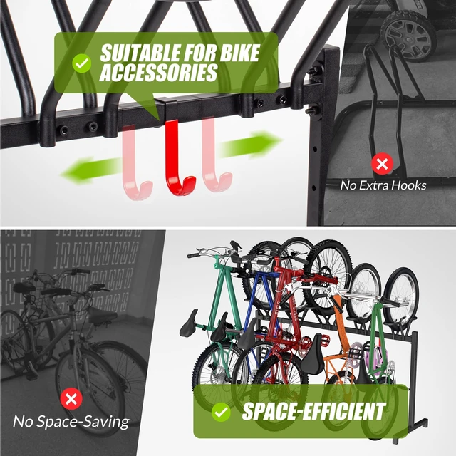 Alt view image 7 of 7 - 5-Bike Floor Stand, Adjustable Garage Bike Storage Rack | Steel Floor Rack Holds 5 Bikes With Tires Up To 2.5 Inches; Adjustable Crossbar And S-Hook Suit Garages, Indoors Or Outdoors
