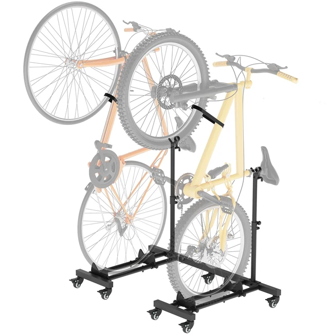 Main image of Bike Rack for Garage, Vertical Bike Stand (2 Pack), Fits bikes up to 29" | Freestanding Bike Stand With No Wall Mounting Or Drilling, Adjustable Height, Stores Up To 2 Bikes With Casters For Mobility