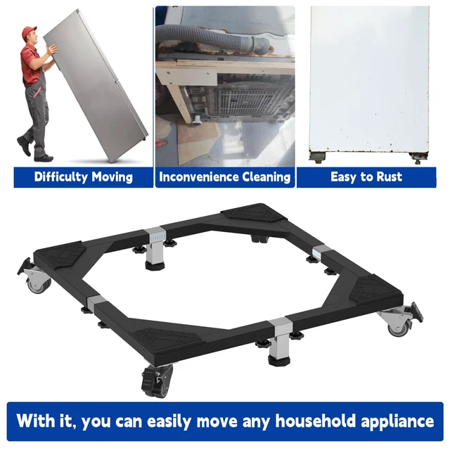 Alt view image 3 of 7 - Heavy Duty All Steel Fridge Stand Mobile Base with Wheels Adjustable Washing Machine Stand Multi-Functional Base Furniture Dolly for Refrigerator Washer and Dryer (Black/Large)