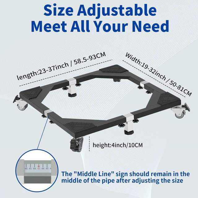 Alt view image 2 of 7 - Heavy Duty All Steel Fridge Stand Mobile Base with Wheels Adjustable Washing Machine Stand Multi-Functional Base Furniture Dolly for Refrigerator Washer and Dryer (Black/Large)