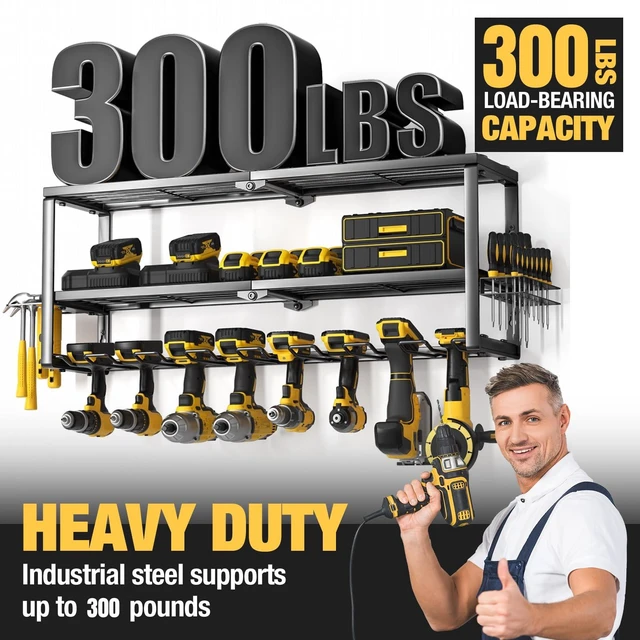 Alt view image 5 of 7 - Heavy Duty Power Tool Organizer Wall Mount, Cordless Drill Hanger Storage Rack, Battery Tools Holder with Charging Station Shelf for Garage Organization, Workshop, Pegboard, Shed - 32 Inch 8 Slots