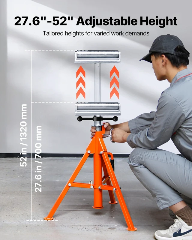Alt view image 3 of 7 - Heavy Duty Roller Stand for Woodworking Metalworking Outfeed | 2500 lbs Load Capacity, 28-52" Height Adjustment, Folding & Portable Design, for Long Boards, Metal Pipes or Bars
