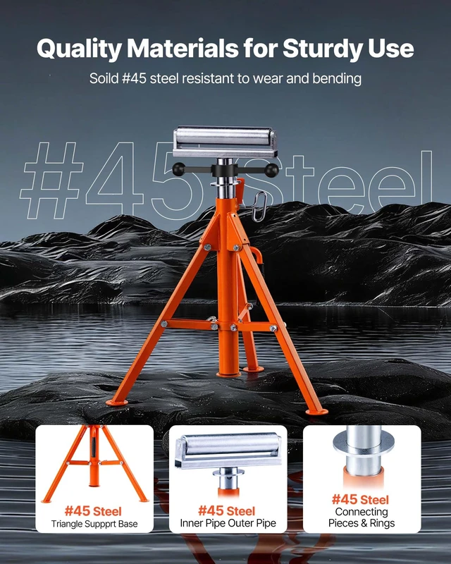 Alt view image 5 of 7 - Heavy Duty Roller Stand for Woodworking Metalworking Outfeed | 2500 lbs Load Capacity, 28-52" Height Adjustment, Folding & Portable Design, for Long Boards, Metal Pipes or Bars