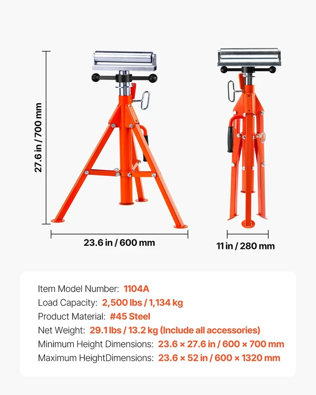 Alt view image 7 of 7 - Heavy Duty Roller Stand for Woodworking Metalworking Outfeed | 2500 lbs Load Capacity, 28-52" Height Adjustment, Folding & Portable Design, for Long Boards, Metal Pipes or Bars