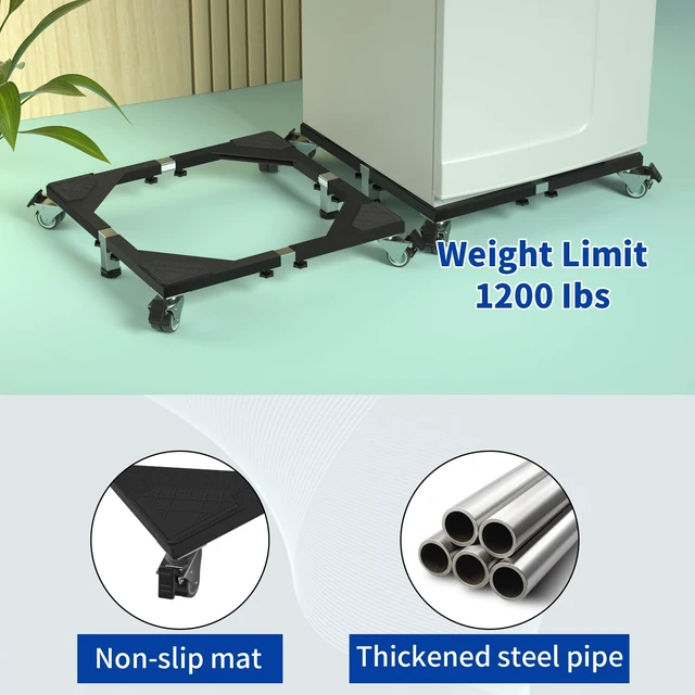 Alt view image 5 of 7 - Heavy Duty All Steel Fridge Stand Mobile Base with Wheels Adjustable Washing Machine Stand Multi-Functional Base Furniture Dolly for Refrigerator Washer and Dryer (Black/Large)