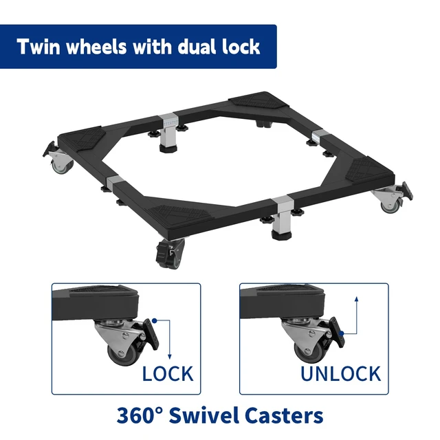Alt view image 4 of 7 - Heavy Duty All Steel Fridge Stand Mobile Base with Wheels Adjustable Washing Machine Stand Multi-Functional Base Furniture Dolly for Refrigerator Washer and Dryer (Black/Large)