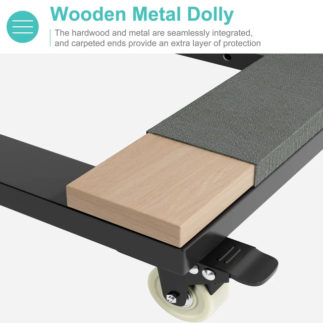 Alt view image 6 of 7 - Heavy Duty Moving Furniture Dolly Set of 2, Adjustable Mover Cart | Metal Moving Dollies with 4 Locking 360° Swivel Wheels, Adjustable Frame & Wooden Padded Top for Home Office Heavy Appliances