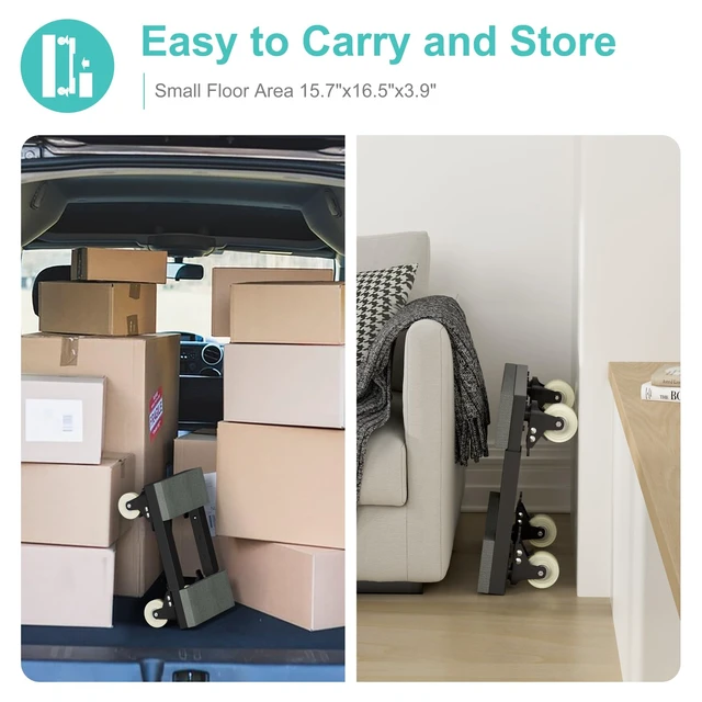 Alt view image 7 of 7 - Heavy Duty Moving Furniture Dolly Set of 2, Adjustable Mover Cart | Metal Moving Dollies with 4 Locking 360° Swivel Wheels, Adjustable Frame & Wooden Padded Top for Home Office Heavy Appliances