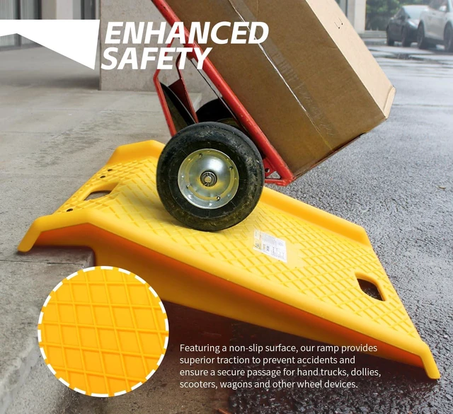Alt view image 2 of 3 - Portable Curb Ramp 1000 lbs Capacity Heavy Duty Polypropylene Loading Ramp for Furniture Dolly Hand Truck and Moving Cart NonSlip Threshold Ramp for Driveway and Steps (50962)