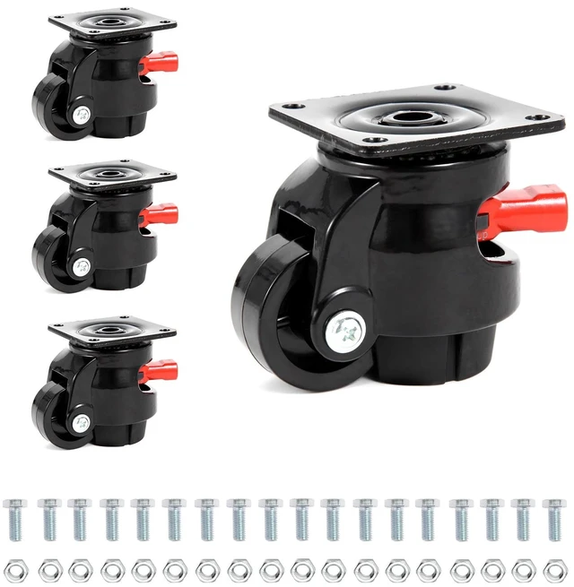 Main image of Heavy Duty Leveling Machine Casters 2200 LBS, Upgraded Ratchet Arm Design Leveling Retractable Castors Set of 4, Aluminum Base & Industrial Grade Rubber Workbench Caster for Industrial, Machine