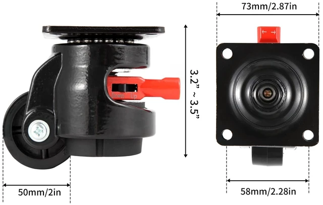 Alt view image 4 of 6 - Heavy Duty Leveling Machine Casters 2200 LBS, Upgraded Ratchet Arm Design Leveling Retractable Castors Set of 4, Aluminum Base & Industrial Grade Rubber Workbench Caster for Industrial, Machine