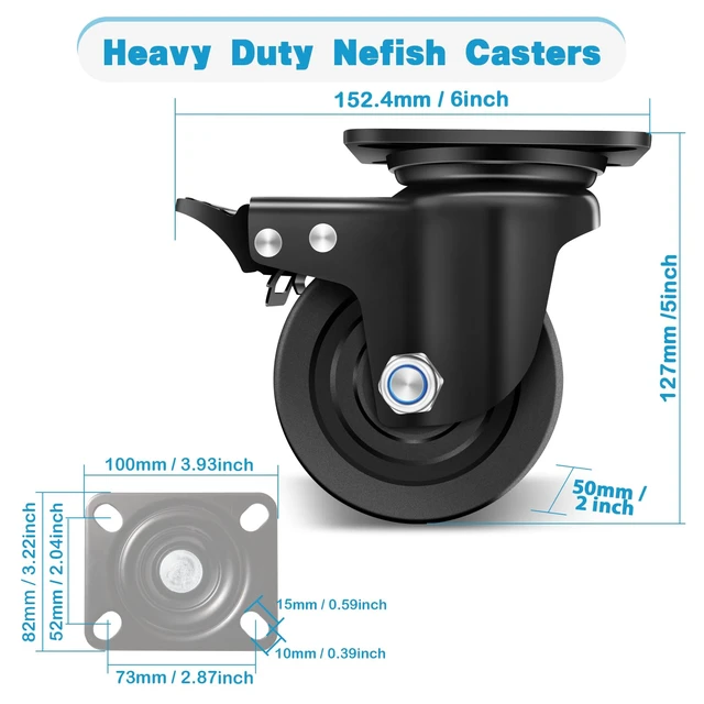 Alt view image 2 of 6 - 4-Inch Heavy Duty Casters Set of 4, Industrial Grade Casters Wheels 7000 LBS, Low Gravity Plate Swivel Caster with Brake, Sturdy & Corrosion-Resistant Nylon Wheels for Industrial, Equipment